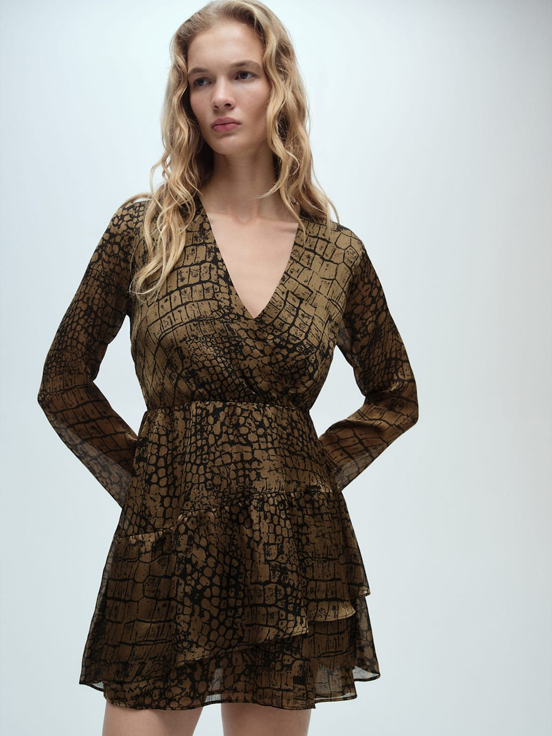 MANGO Animal Print Layered Mini Dress