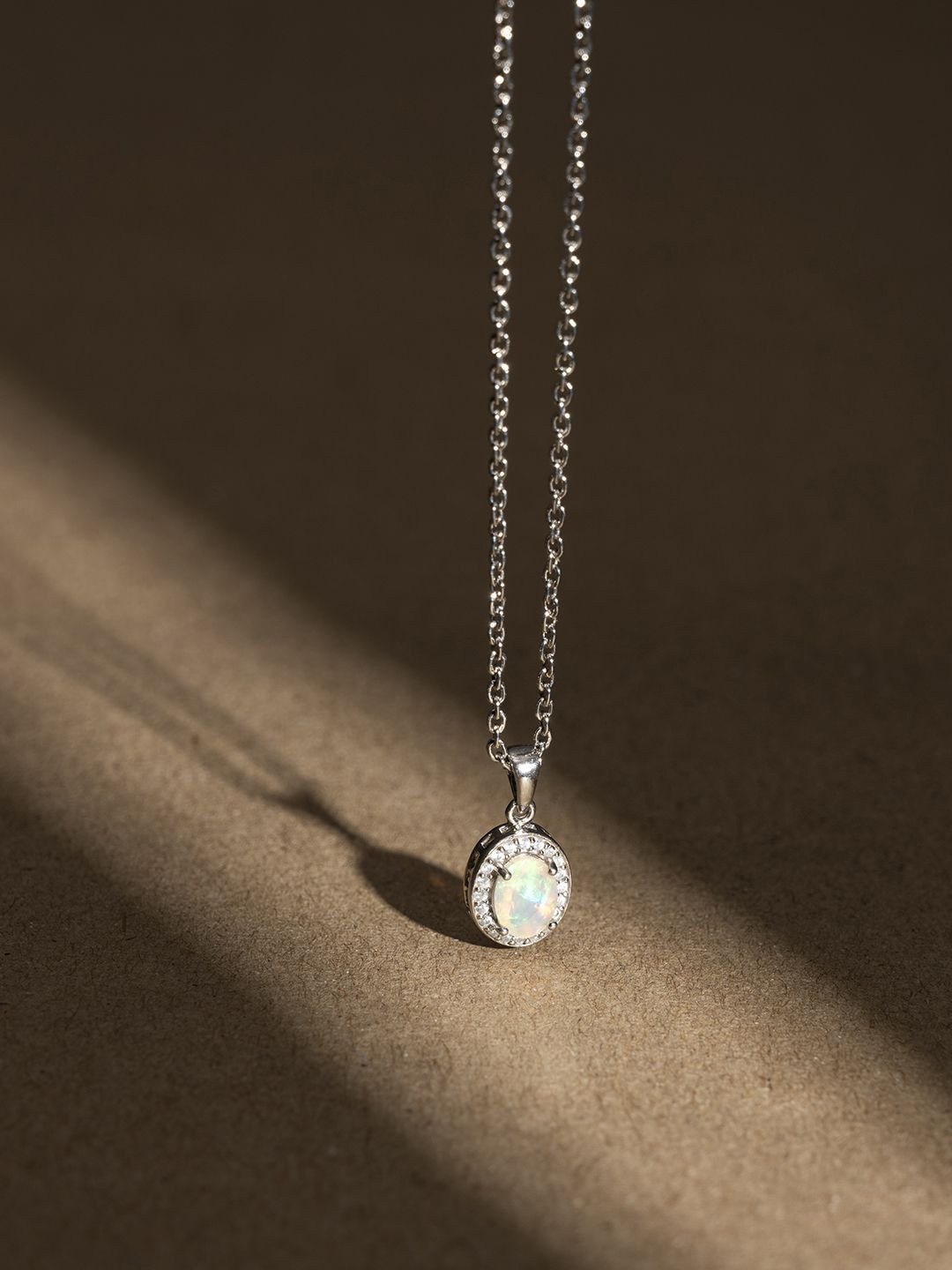 Stone Story By Shruti 925 Sterling Silver Rhodium-Plated Opal Studded Pendant With Chain