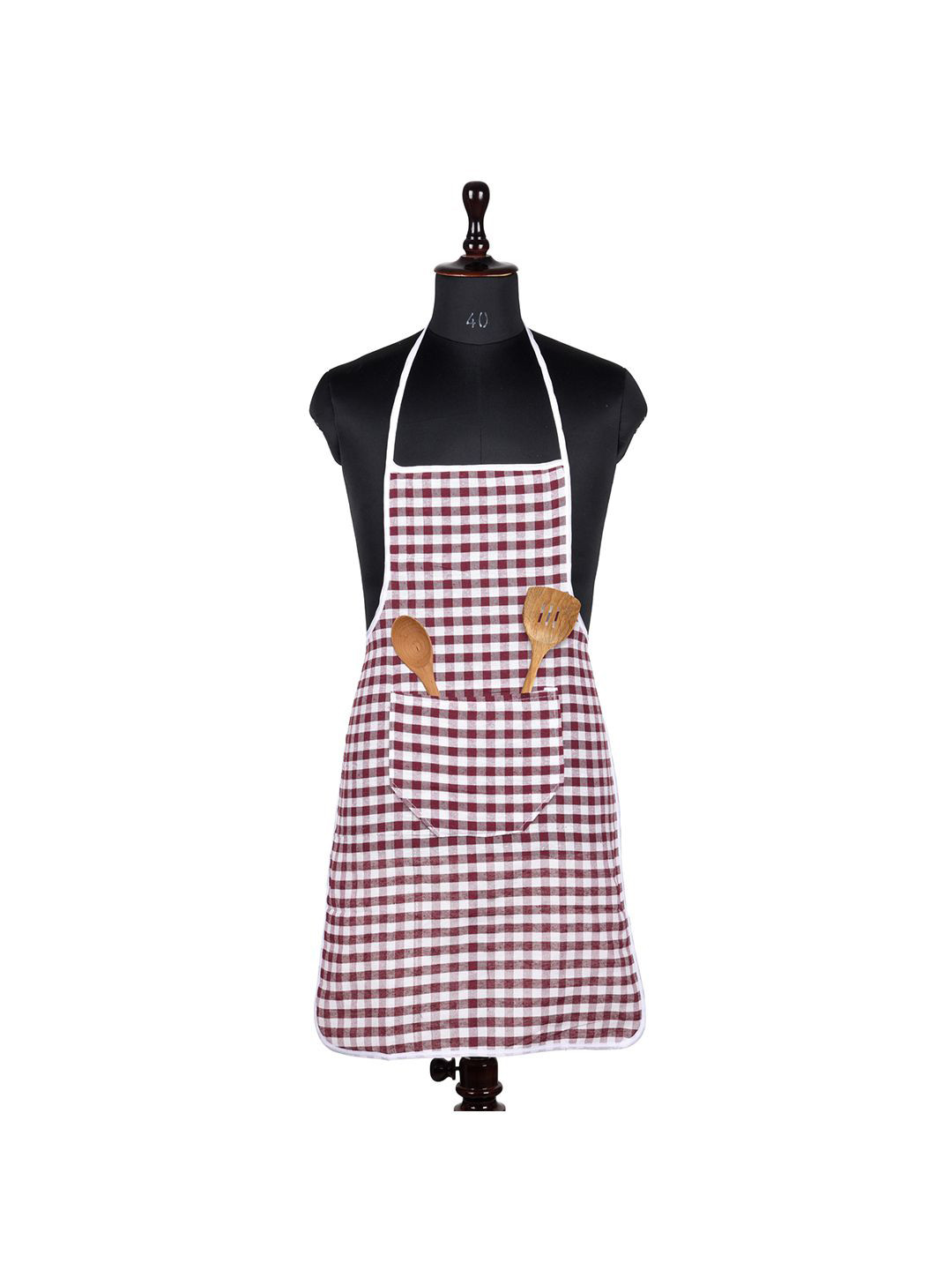 Kuber Industries Maroon & White Checked Cotton Skin Friendly Water Resistant Apron