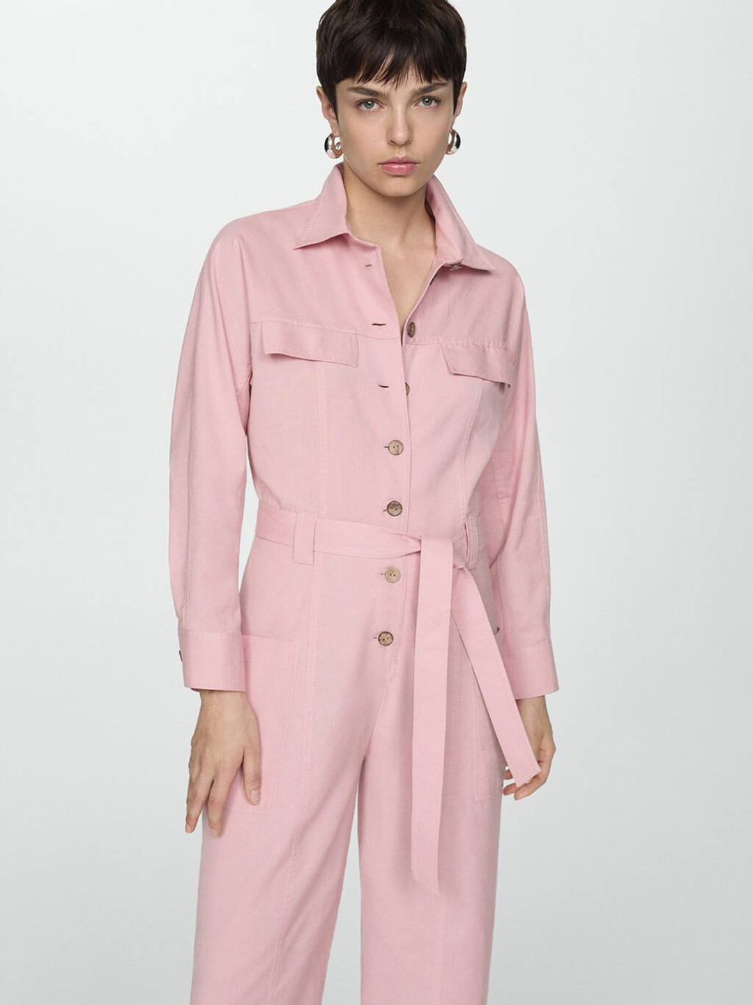 MANGO Buttoned Waist Tie-Up Basic Jumpsuit