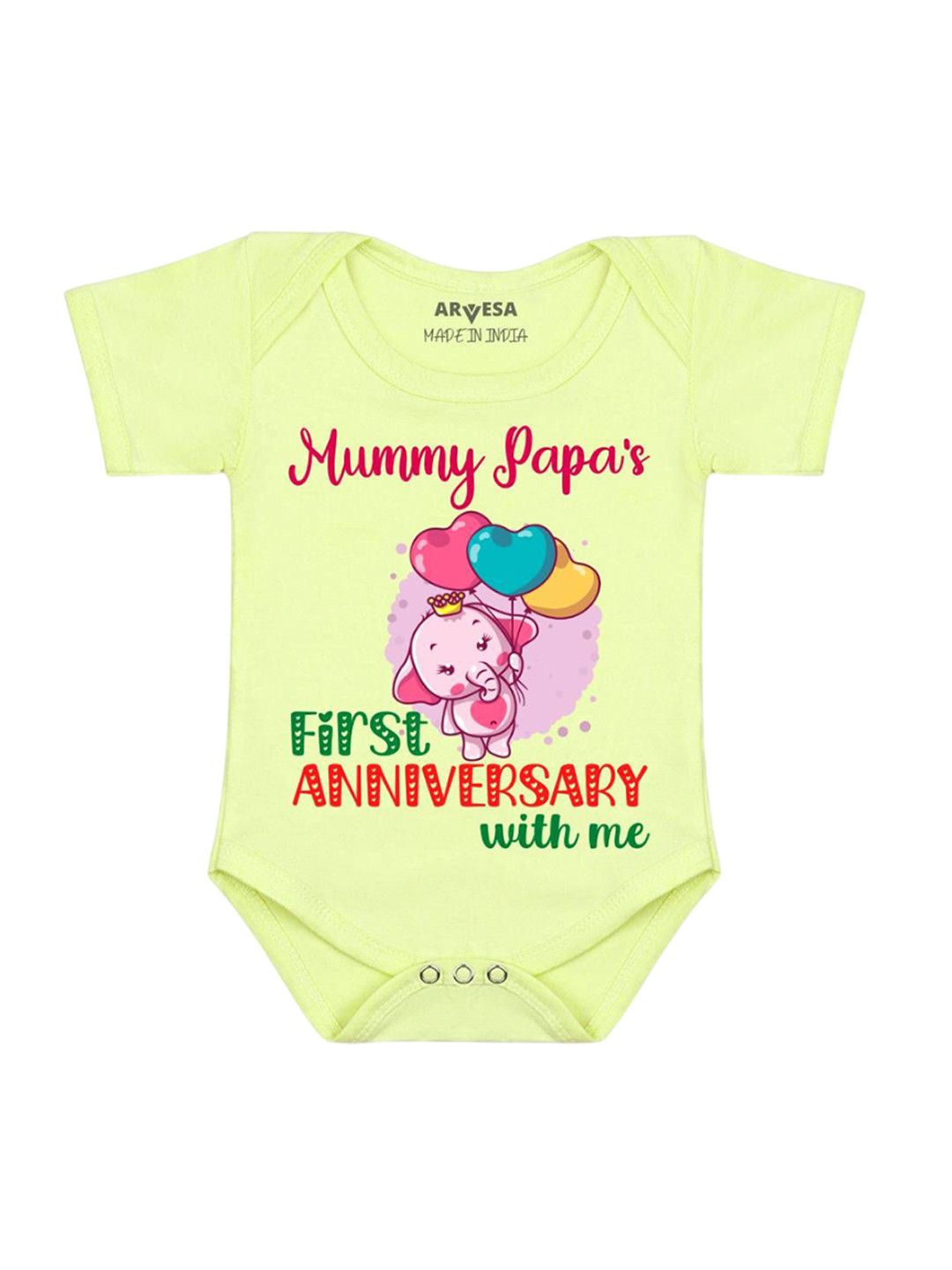 Arvesa Kids Mummy Papa First Anniversary With Me Printed Bodysuit