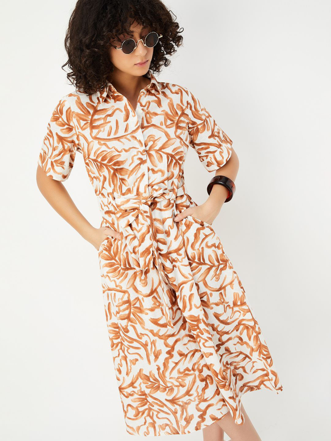 max Tropical Print Shirt Midi Dress