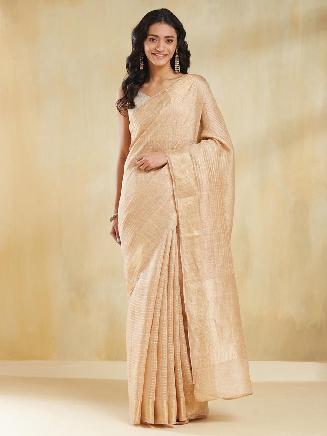 Fabindia Woven Design Zari Linen Blend Saree