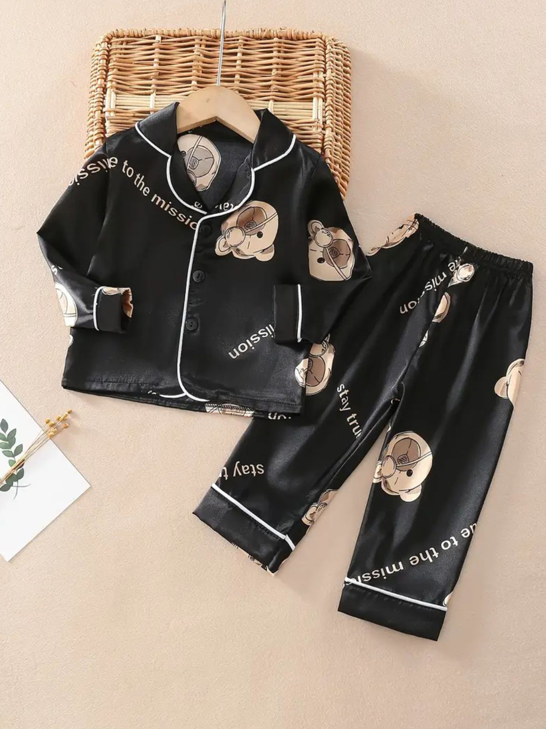 PAGHDAL BROTHERS Kids Printed Shirt Collar Night Suit