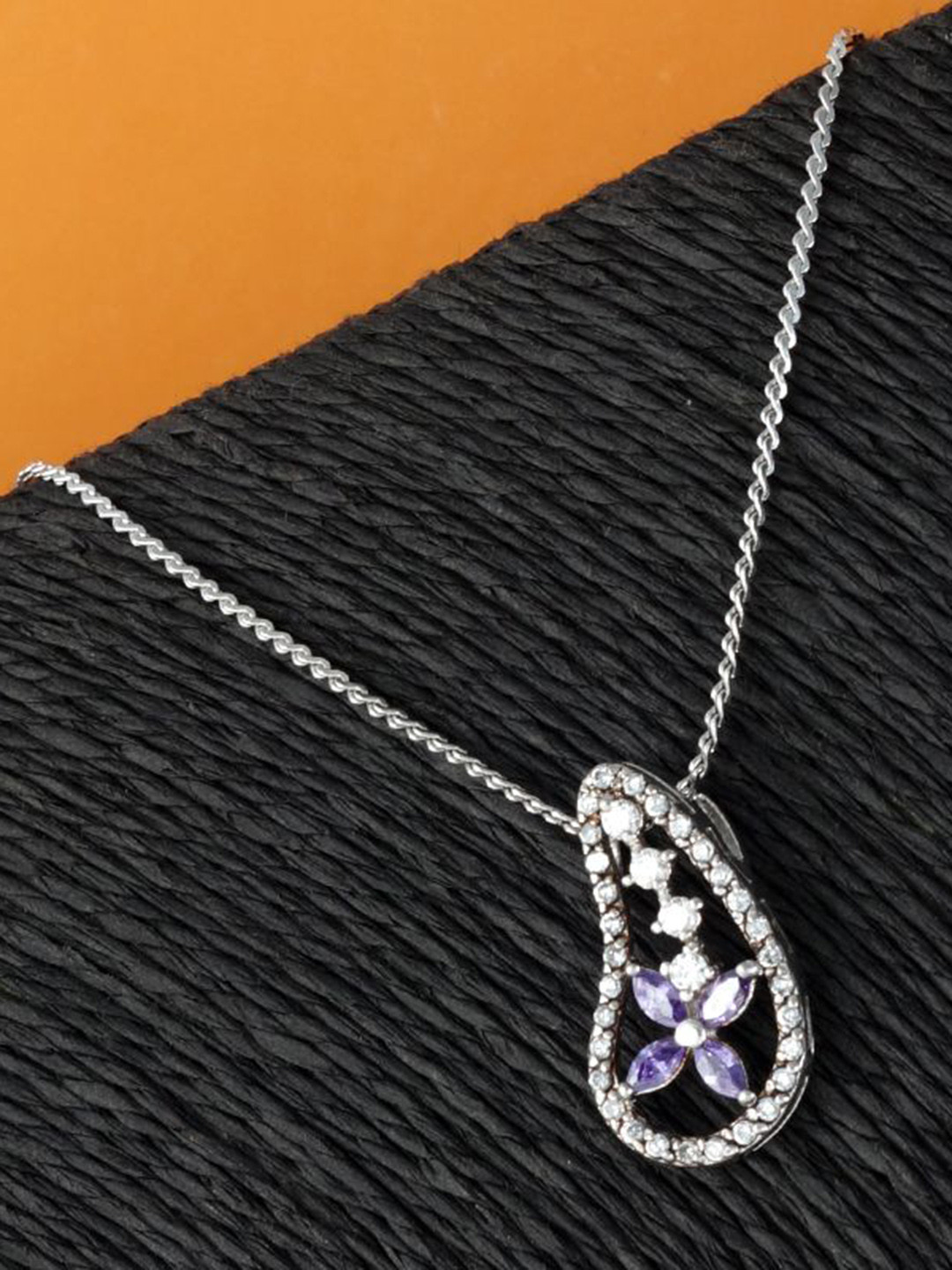 Tuanz Silver Jewelry Yuva Purple 925 Sterling Silver Rhodium-Plated Pendant With Chain