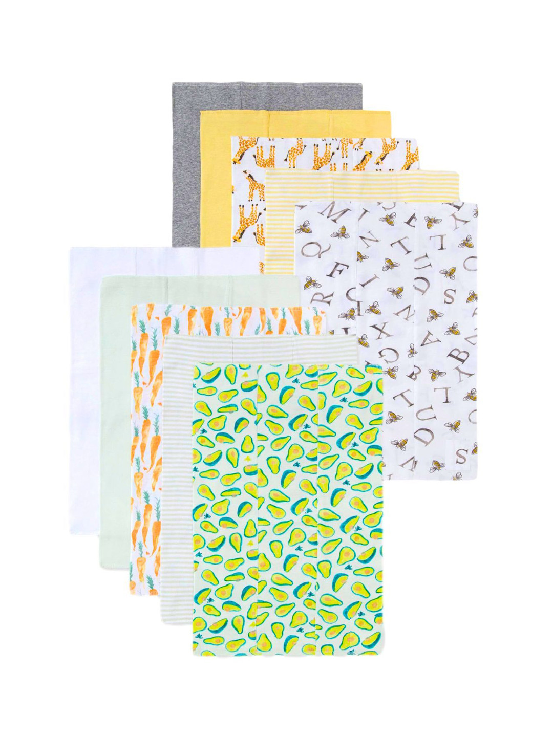 TuddyBuddy Kids Pack Of 10 Giraffes & Avacados Burp Towel