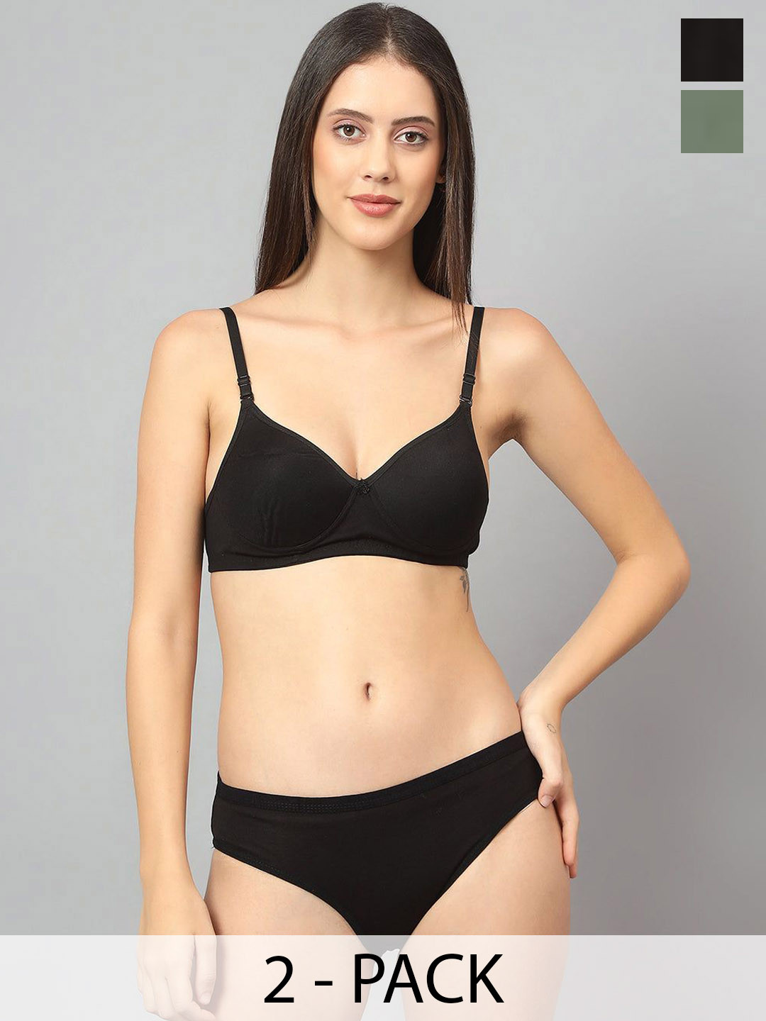 Designer Bugs Women Pack Of 3 Solid Non Padded Mid-Rise Lingerie Set NPLS-B-O-NB-30B