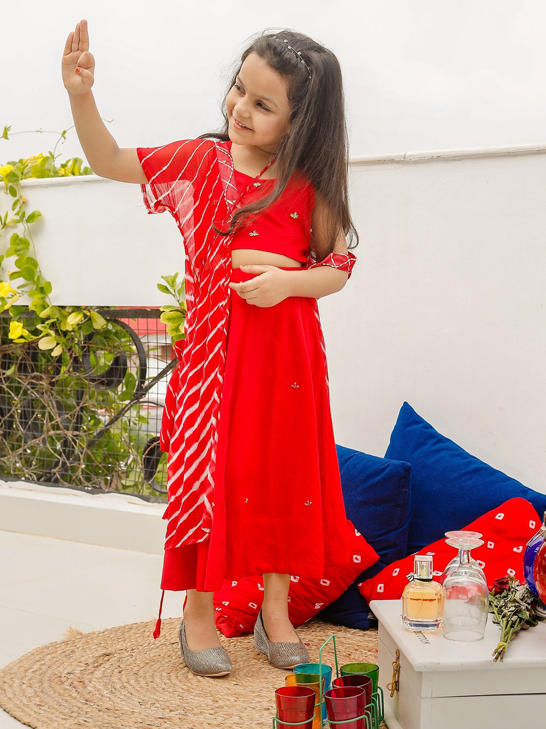 Thread & Button Girls Scarlet Red Skirt Set