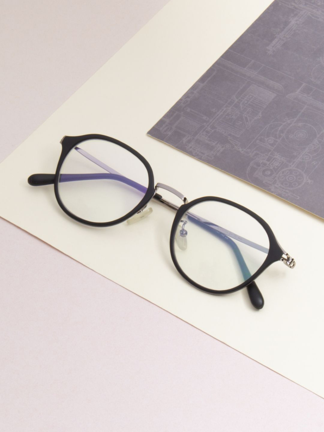 Ted Smith Unisex Black-Silver Metal Full Rim Round Frames