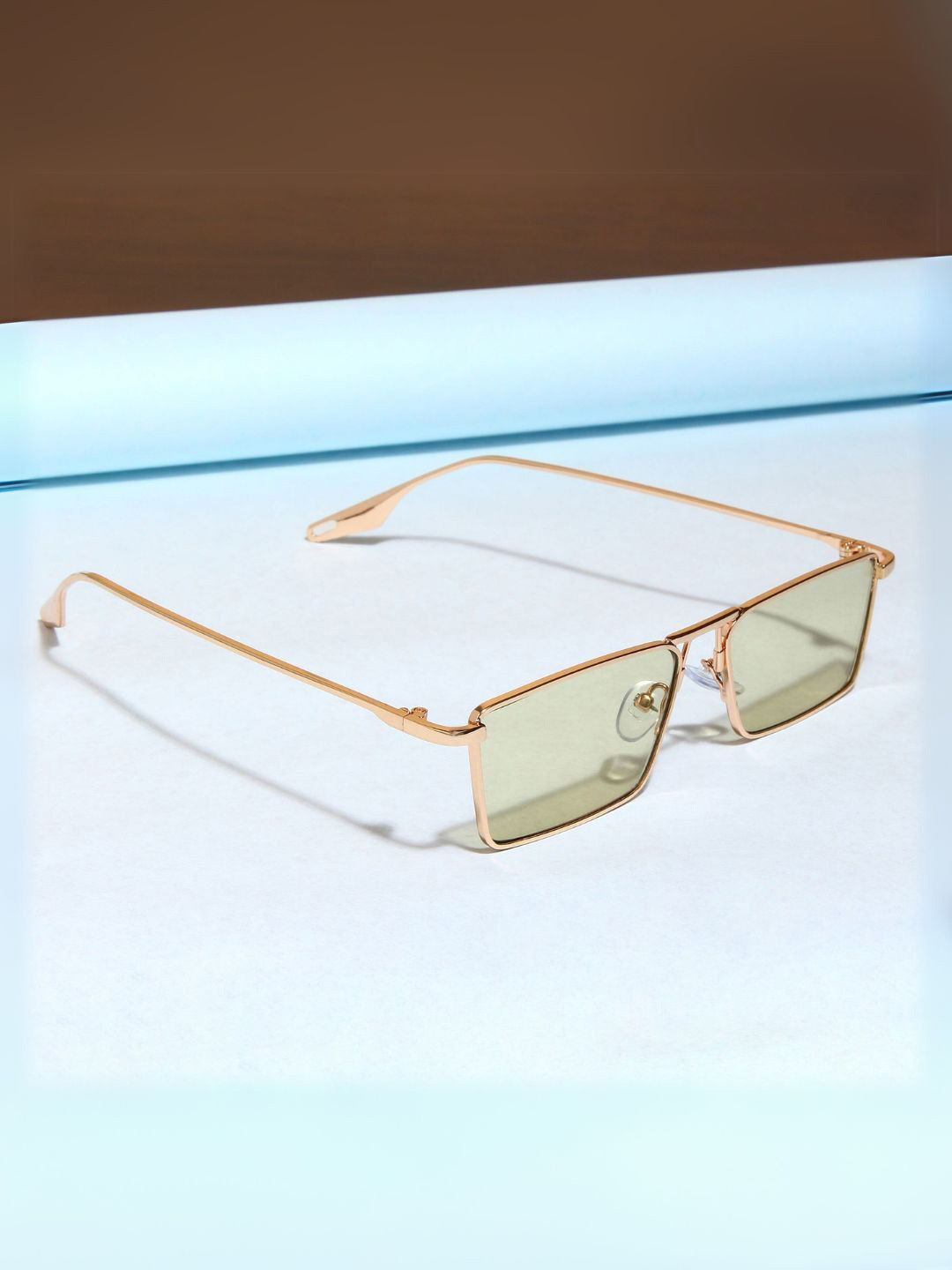 SUNGLASSIC Unisex Rectangle Sunglasses with UV Protected Lens Rebel-Gold-Green