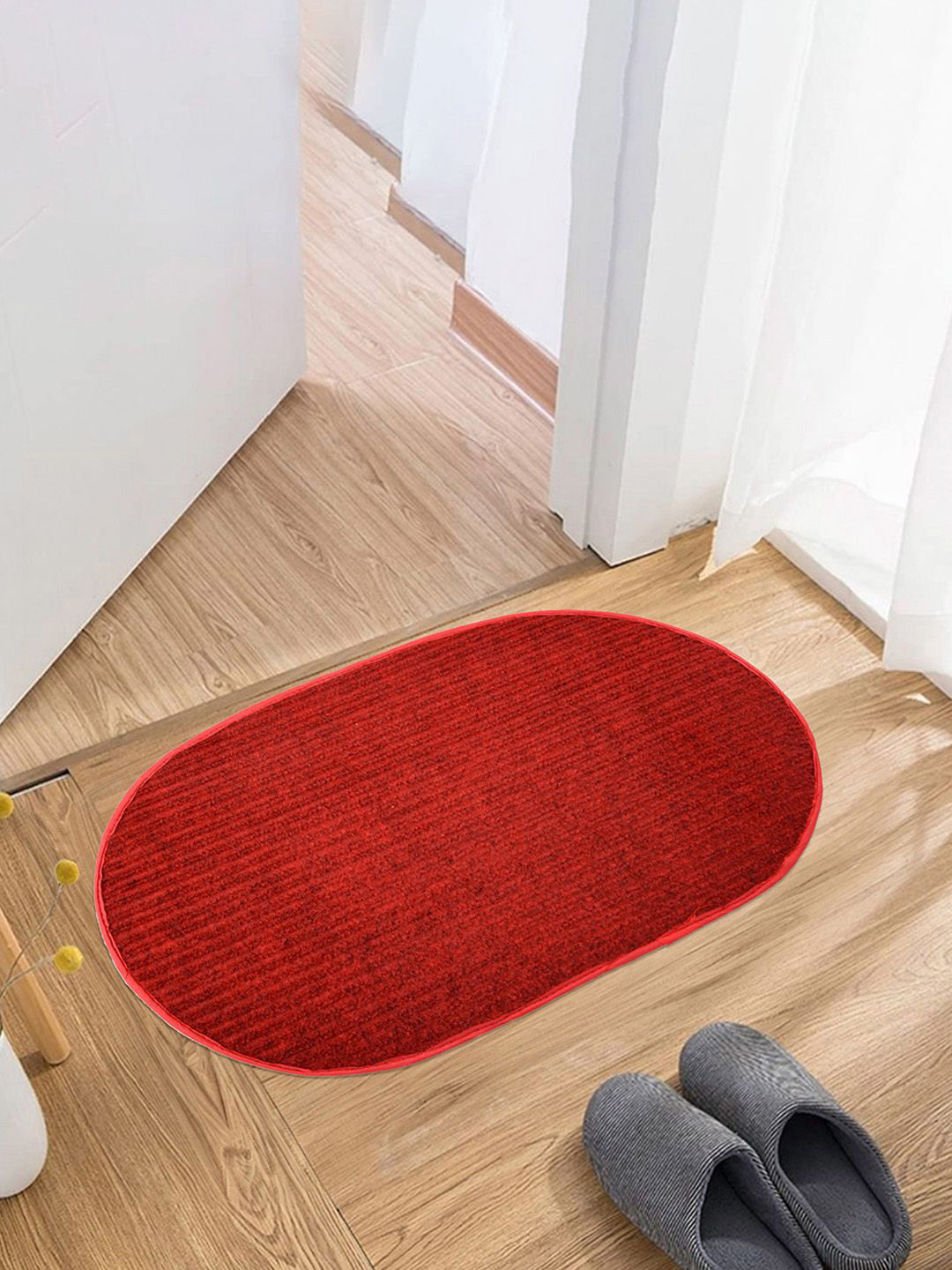 Kuber Industries Red Woollen Anti-Skid Doormat