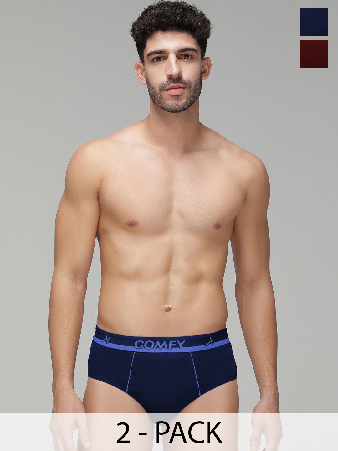 AMUL COMFY Men Pack Of 2 Pure Cotton Mid-Rise Basic Briefs AC-CBRIOE-NY-MA-S-2PC