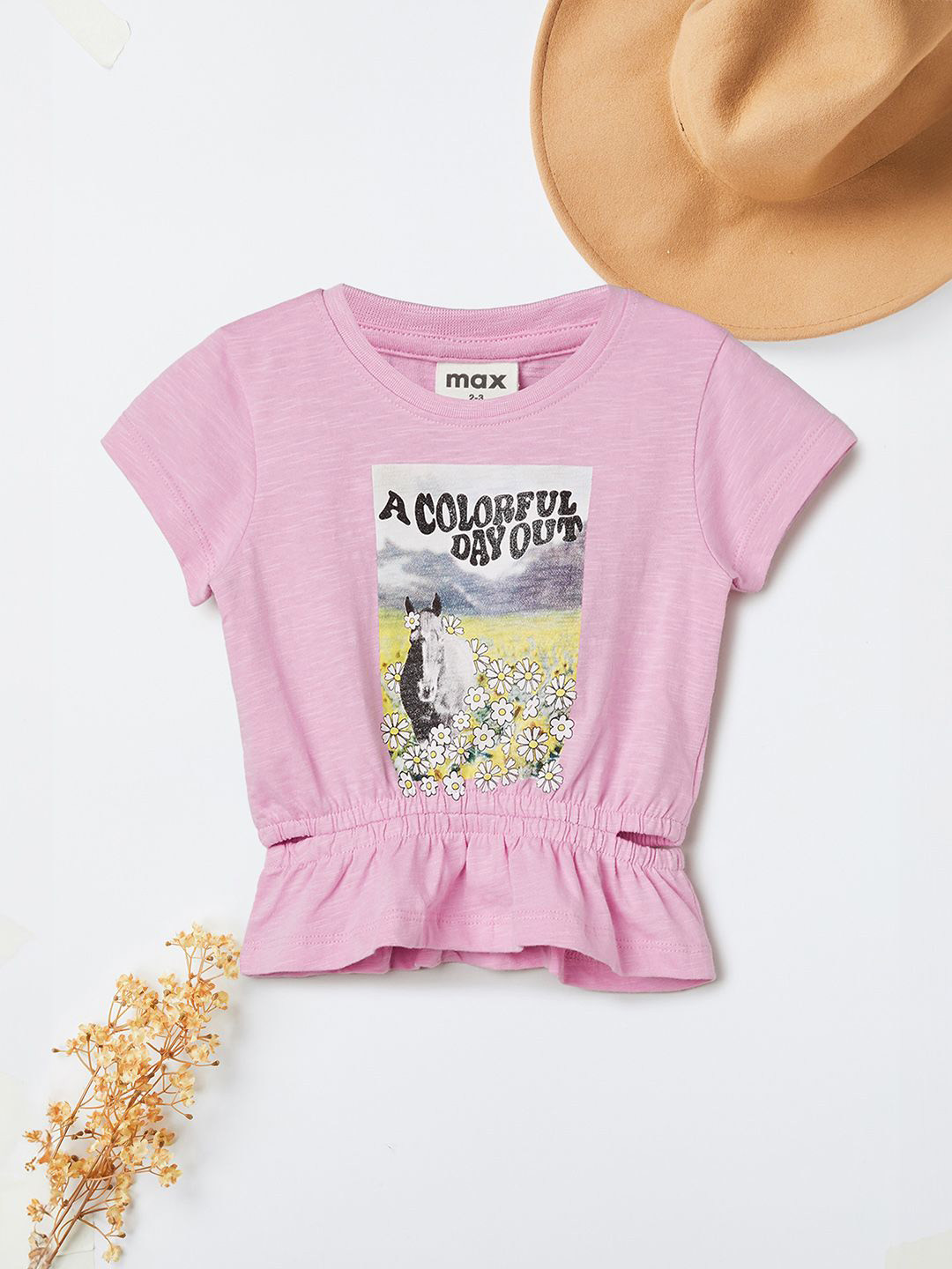 max Print Cotton Cinched Waist Top