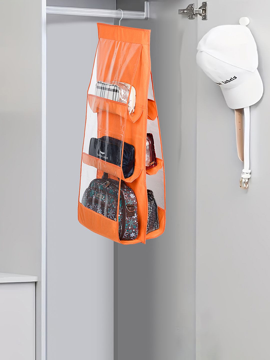 Kuber Industries Orange & Transparent 6 Pocket Multi-Utility Organisers