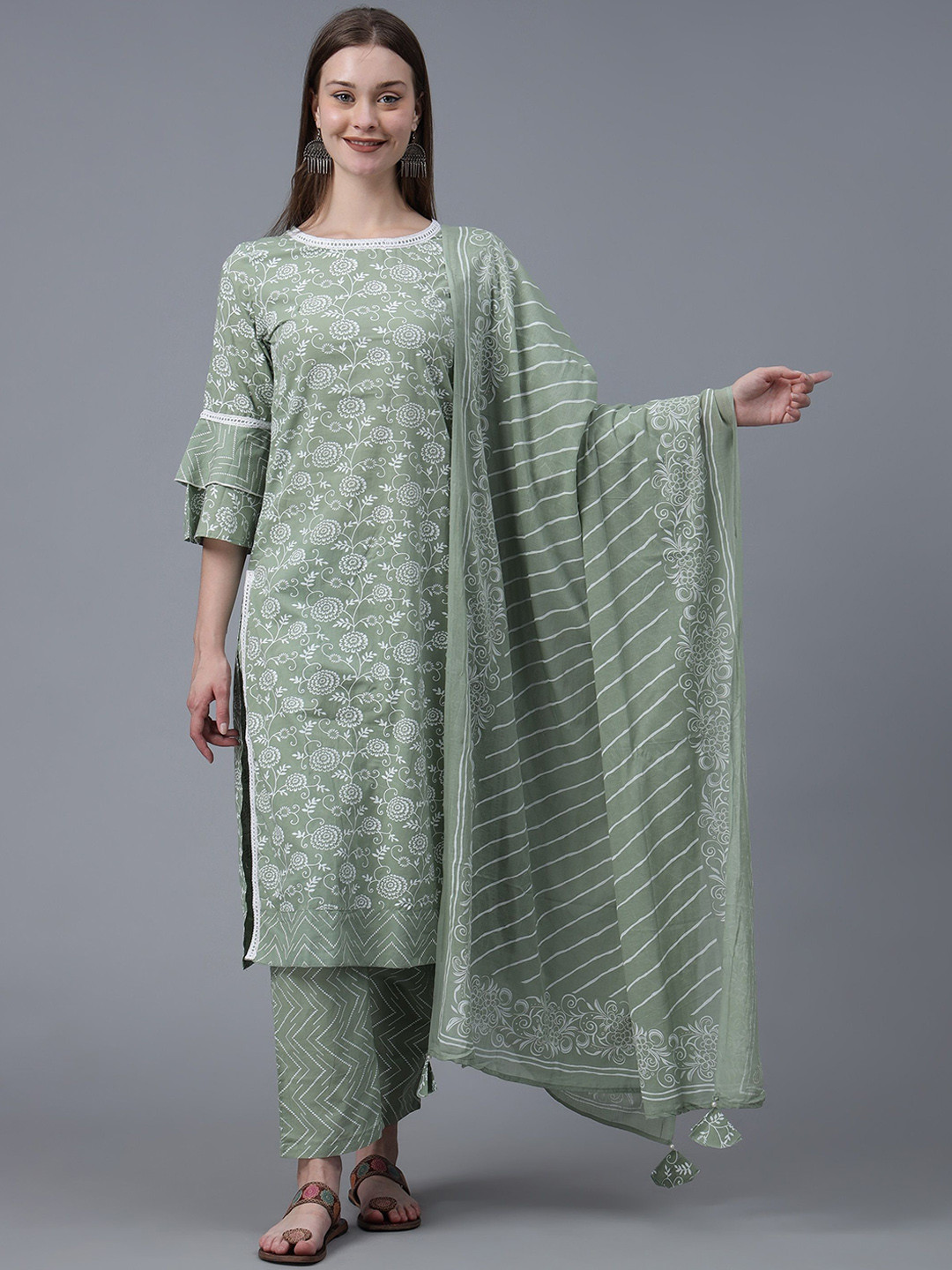 StyleOcean Women Floral Printed Regular Pure Cotton Kurta with Palazzos & With Dupatta