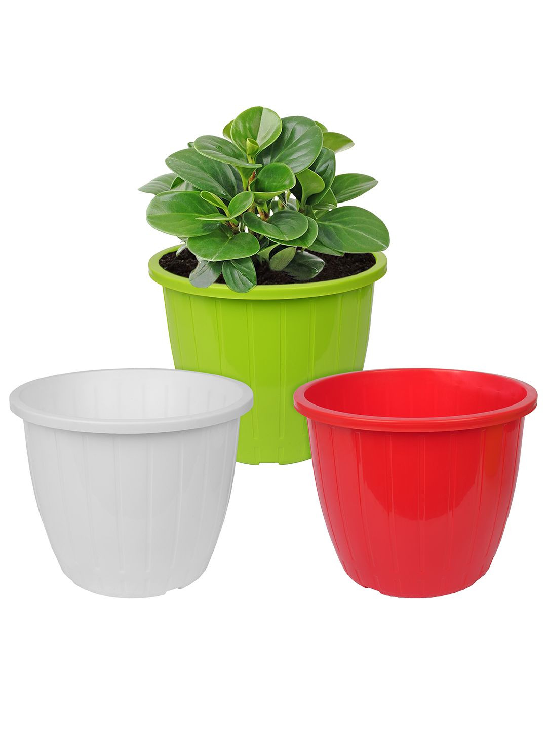 Kuber Industries Red & White Pack of 3 Duro-Design Flower Planters