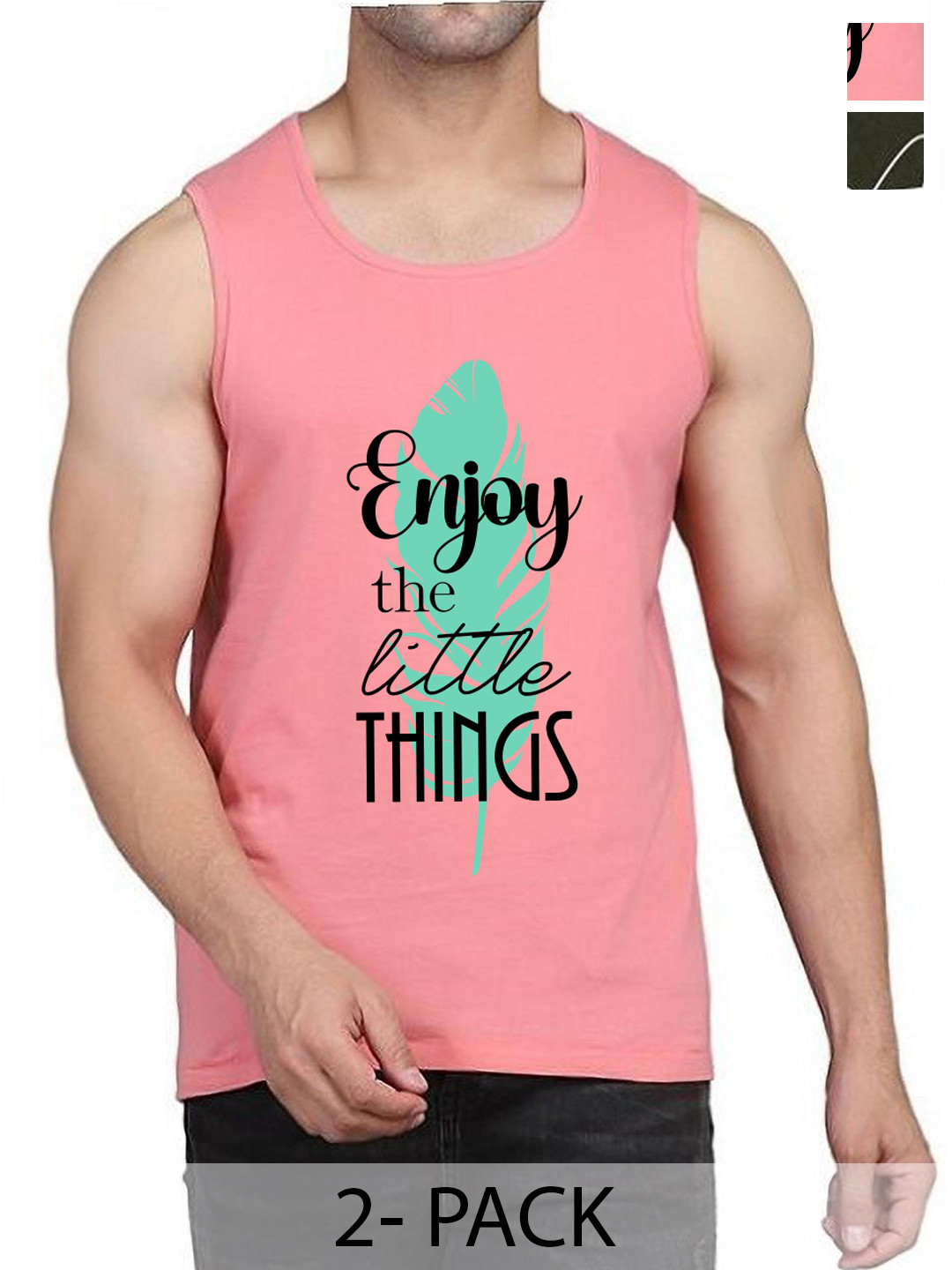 WOOSTRO Pack Of 2 Printed Cotton Innerwear Vests RS26 (ENJOY PEACH)(98 OLIVE)
