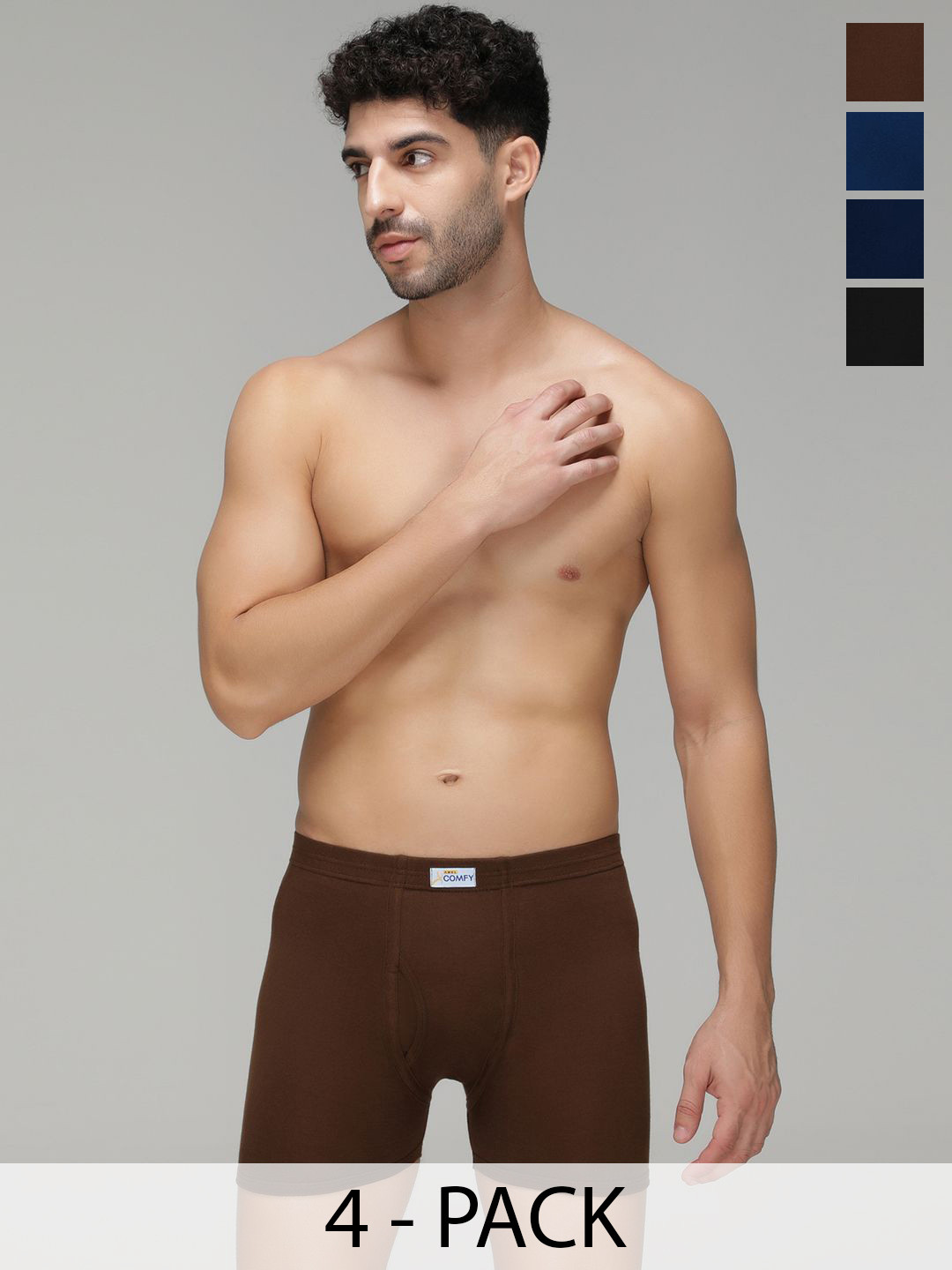 AMUL COMFY Men Pack Of 4 Cotton Long Trunks AC-FCTRIE-LB-BLK-NVY-AF-3XL-4PC