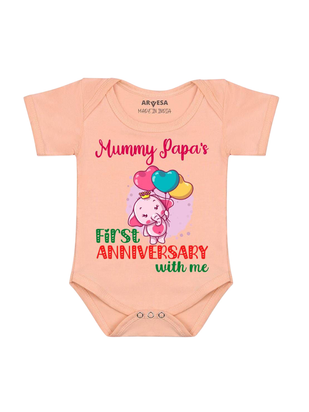 Arvesa Mummy Papa First Anniversary With Me Printed Bodysuit