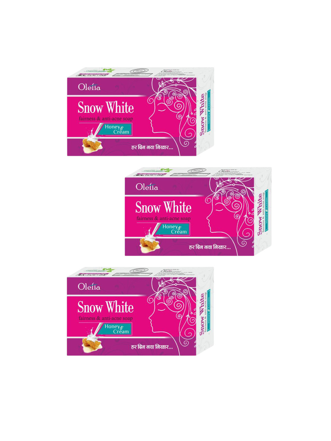 Snow White Set Of 3 Fairness & Anti Acne Soap With Honey - 75 g Each