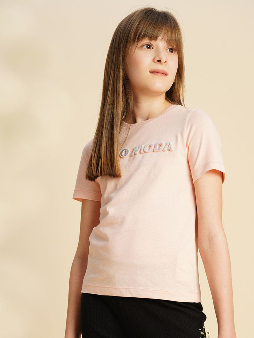 Vero Moda Girls Typography Printed Pockets T-shirt