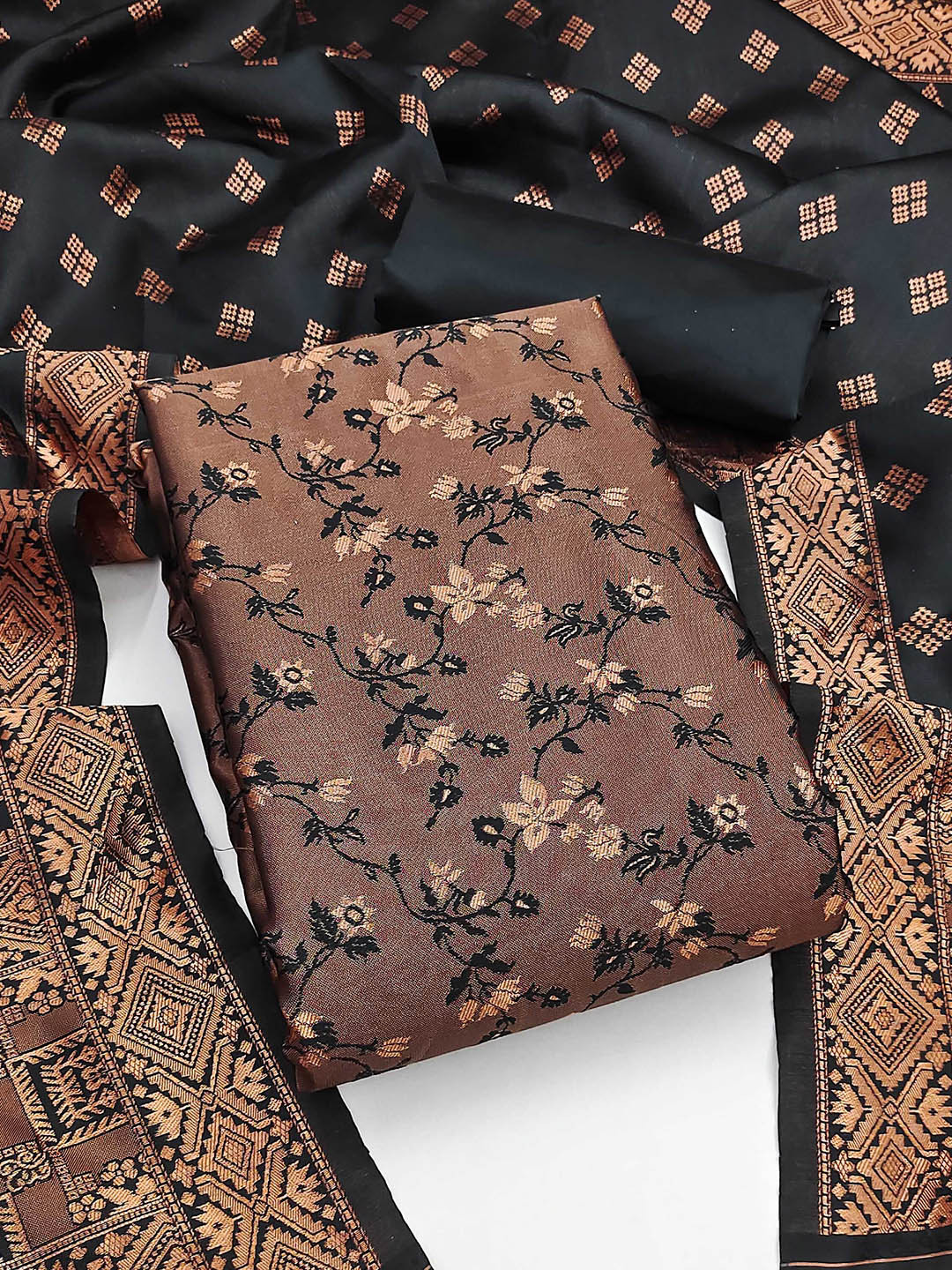 SAINOOR Floral Woven Design Jacquard Silk Unstitched Dress Material