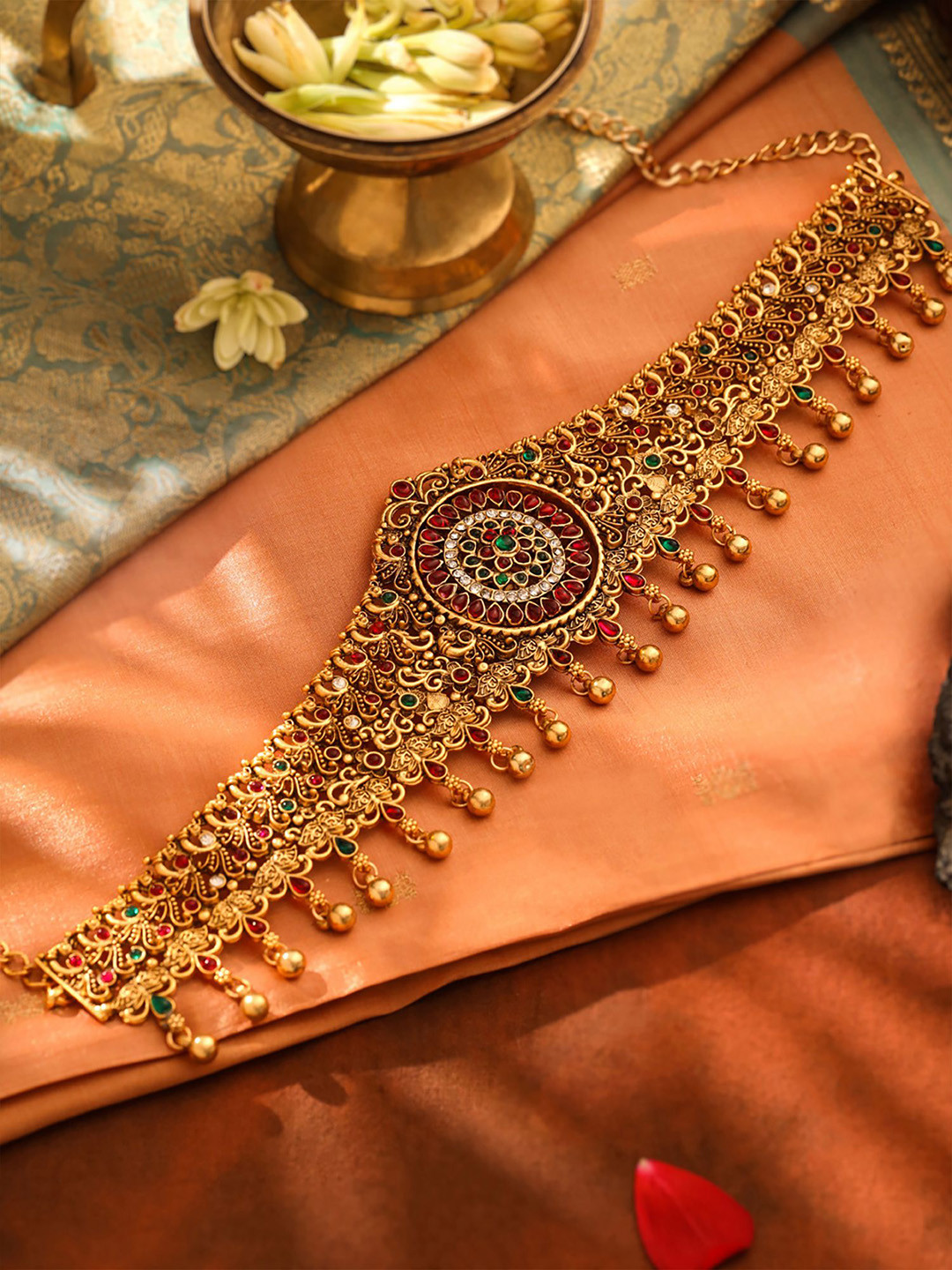 Yellow Chimes Studded Waist Chain Saree Accessories