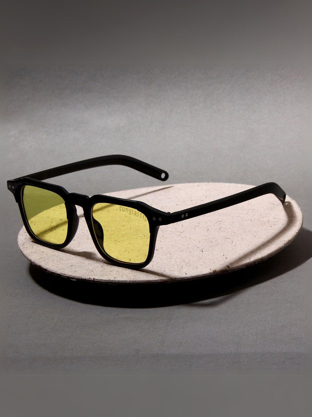 SUNGLASSIC Unisex Kingsman Black Yellow Square Sunglasses