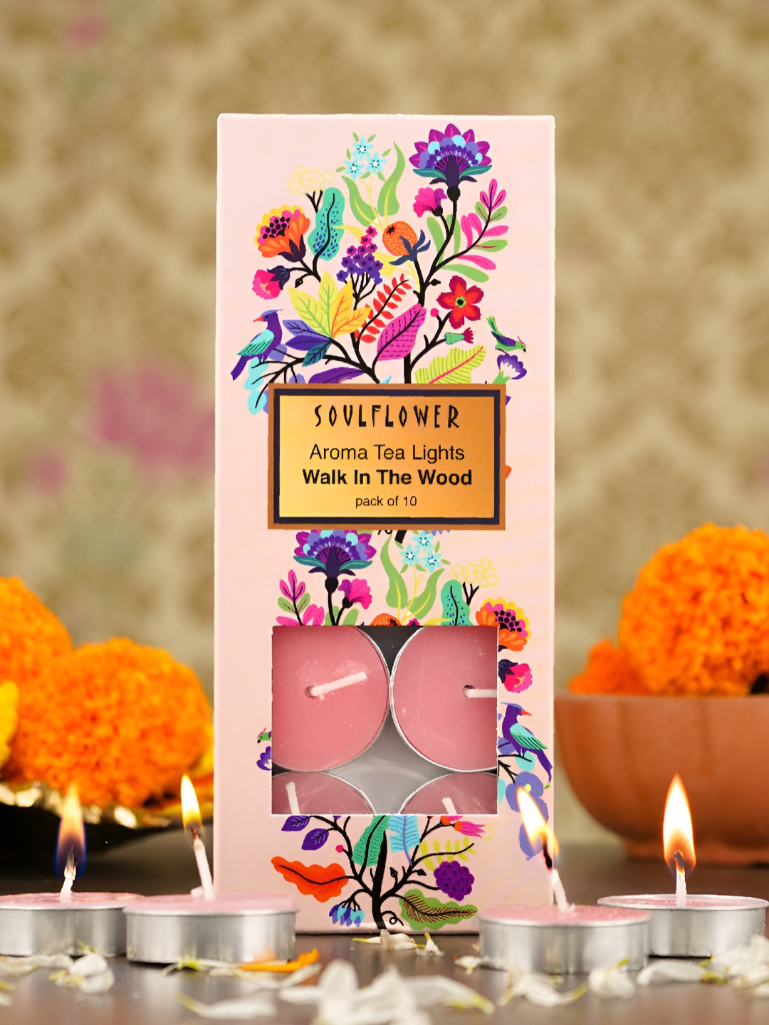 Soulflower Walk in the Wood 10Pcs Lead-Free Wick Solid Round Regular Tea Light Candles