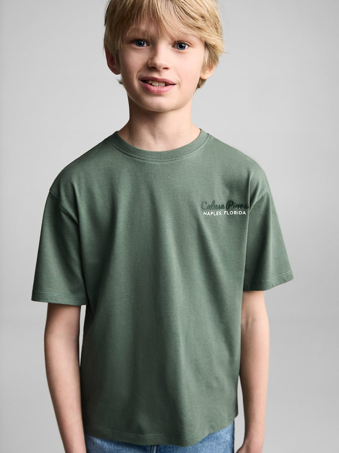 Mango Kids Boys Photographic Printed Drop-Shoulder Sleeves Cotton T-shirt