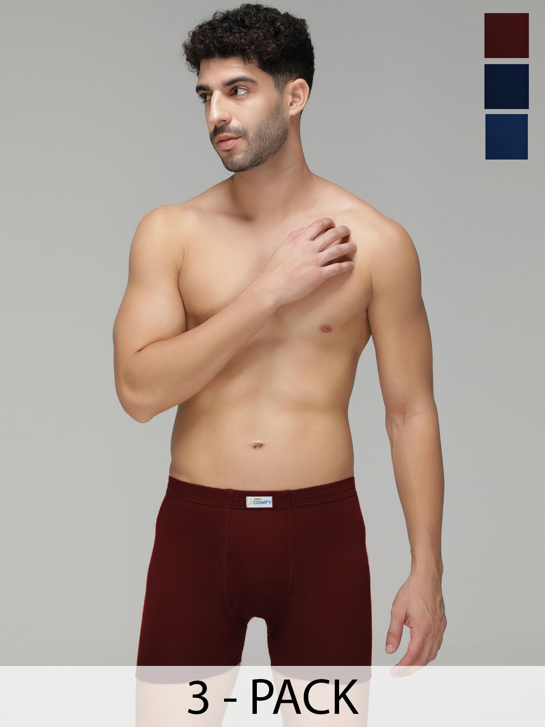 AMUL COMFY Pack Of 3 Pure Cotton Mid Rise Long Trunks - AC-FCTRIE-NVY-AF-MA-XS-3PC