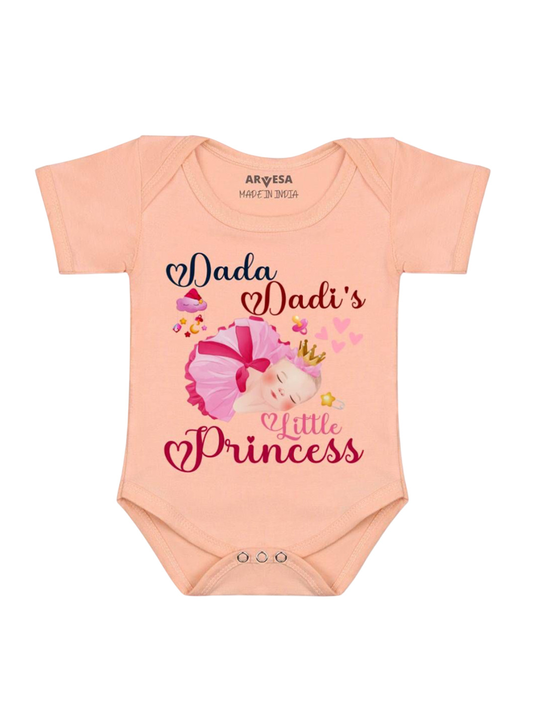 Arvesa Kids Dada Dadi Little Princess Printed Envelope Neck Short Sleeves Bodysuit