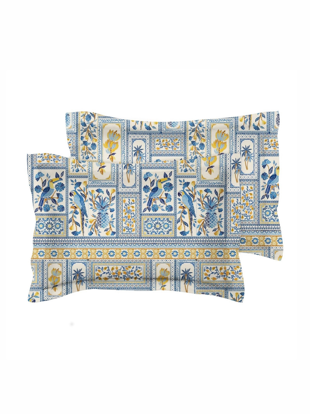 bsb home Valancia Blue 2 Pieces Printed 180 TC Pure Cotton Rectangle Pillow Covers