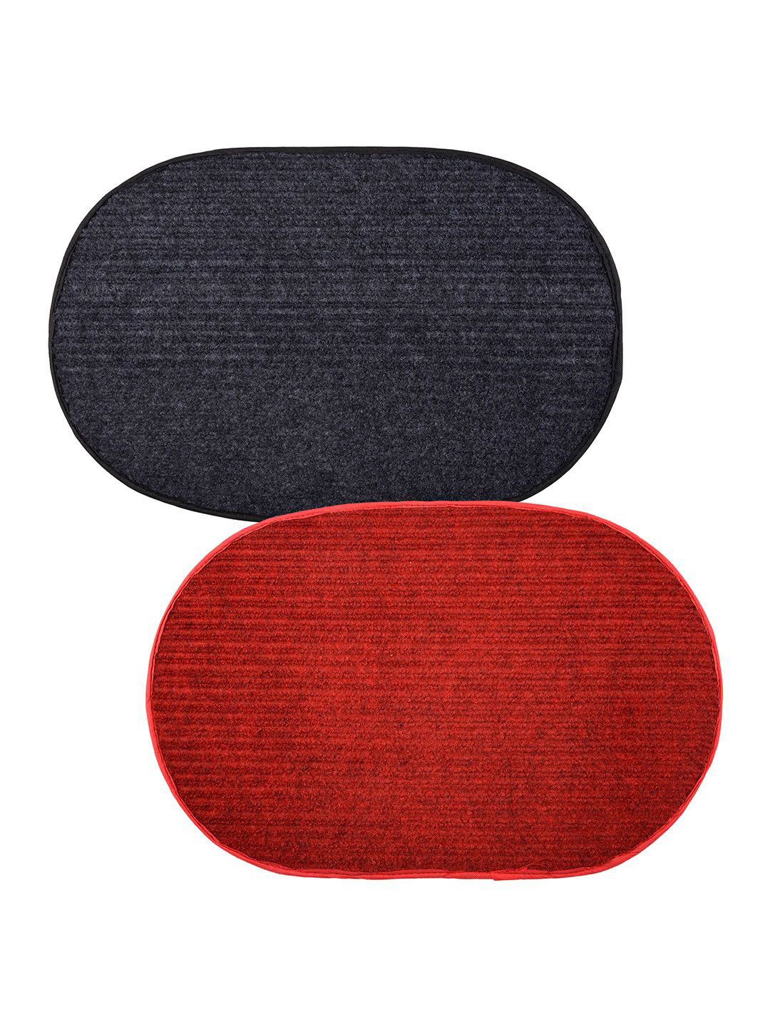 Kuber Industries Black & Red 2 Pieces Woollen Entrance Door Mats