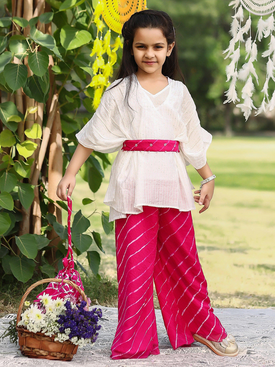 Thread & Button Girls Striped Flowy Kaftan Set