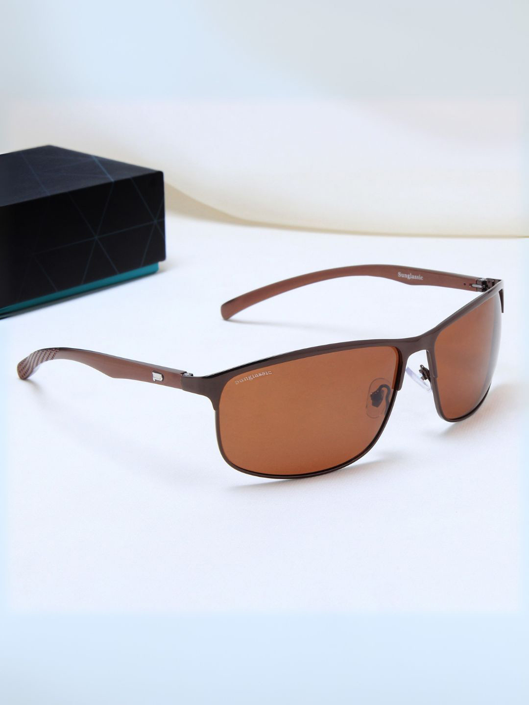 SUNGLASSIC Unisex Rectangle Sunglasses UV Protected Lens Radiant - Full Brown