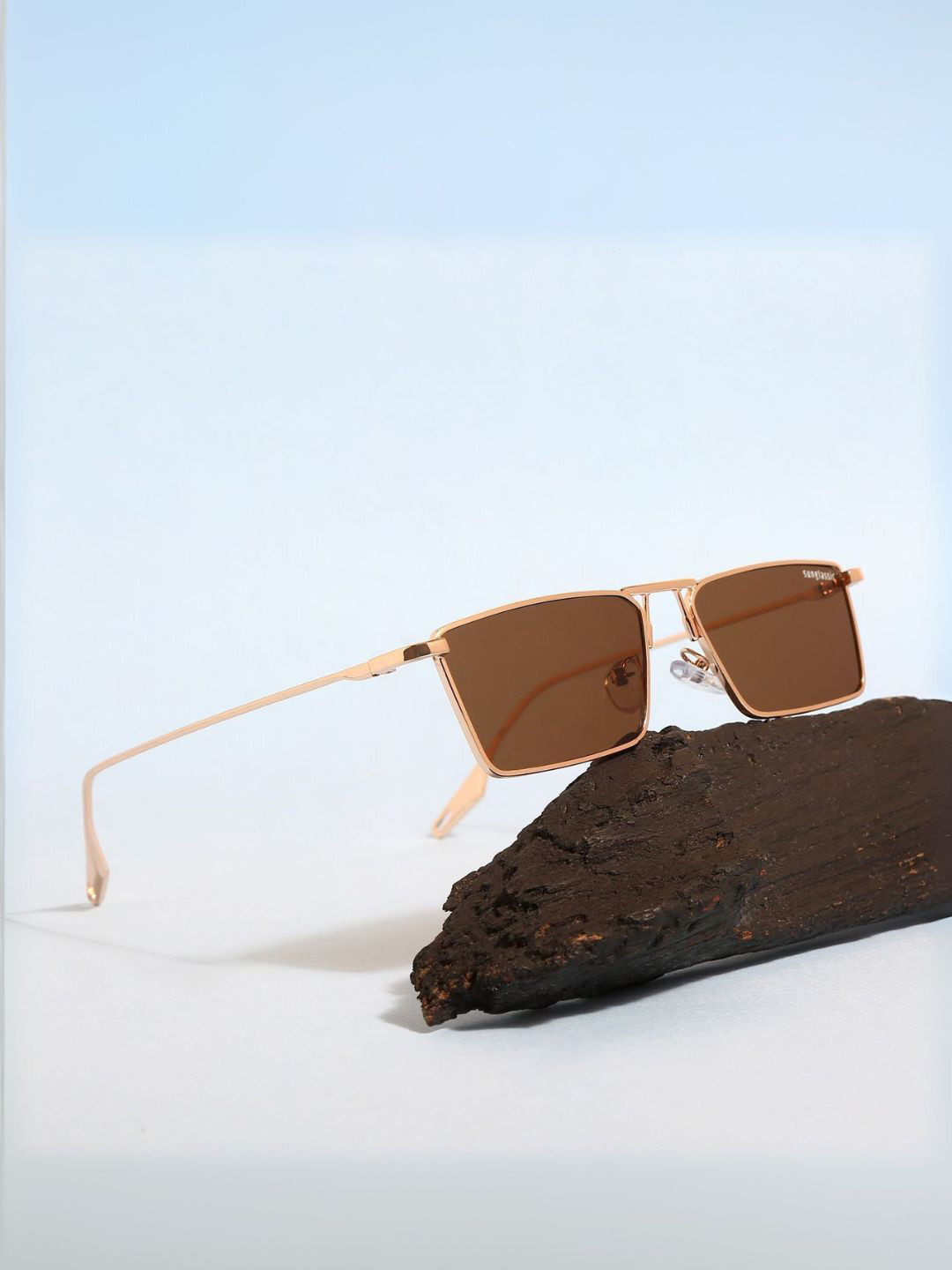 SUNGLASSIC Unisex Rectangle Sunglasses with UV Protected Lens Rebel-Gold-Brown