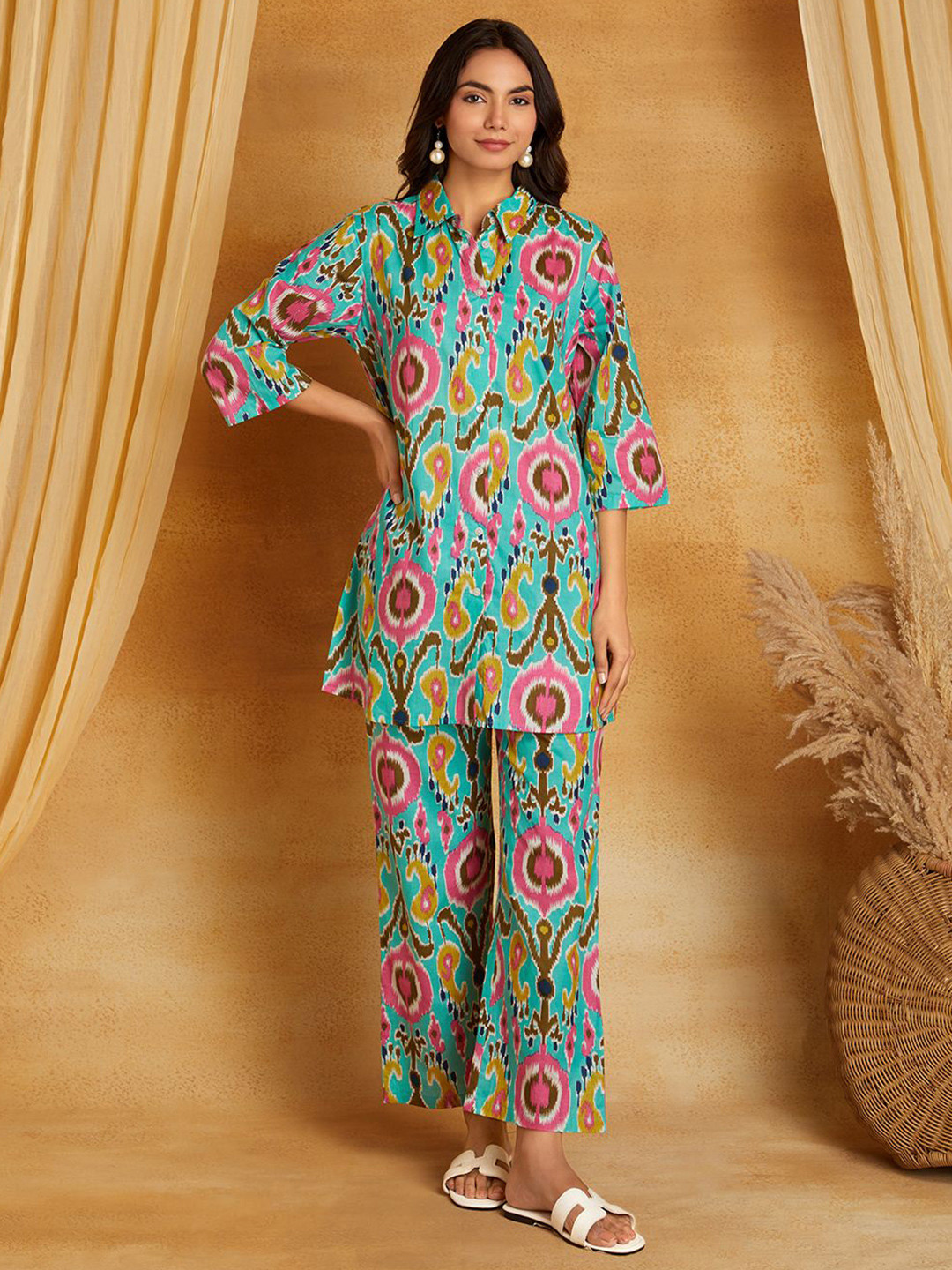 SANASH Collections Autumn And Summer Printed Cotton Tunic With Trousers Co-Ords Set