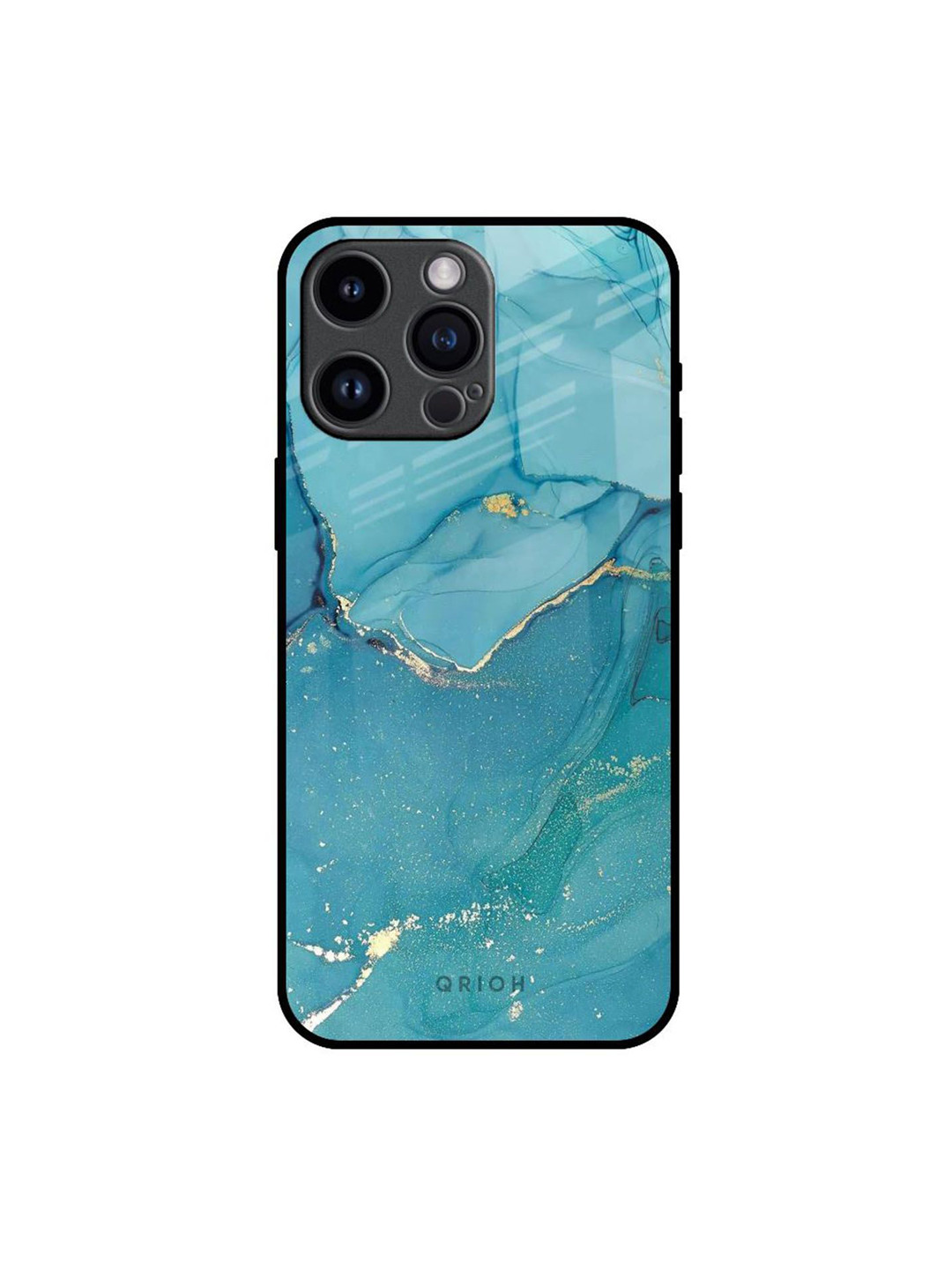 QRIOH Blue Golden Glitter Real Printed iPhone 14 Pro Max Back Case