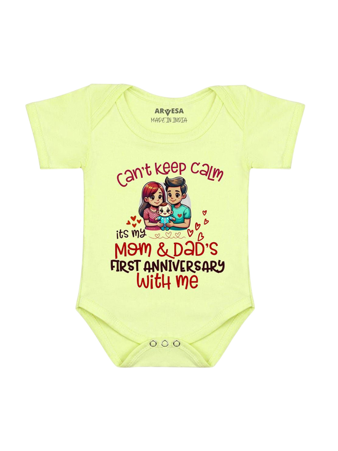 Arvesa Kids First Anniversary With Mom And Dad Printed Bodysuit