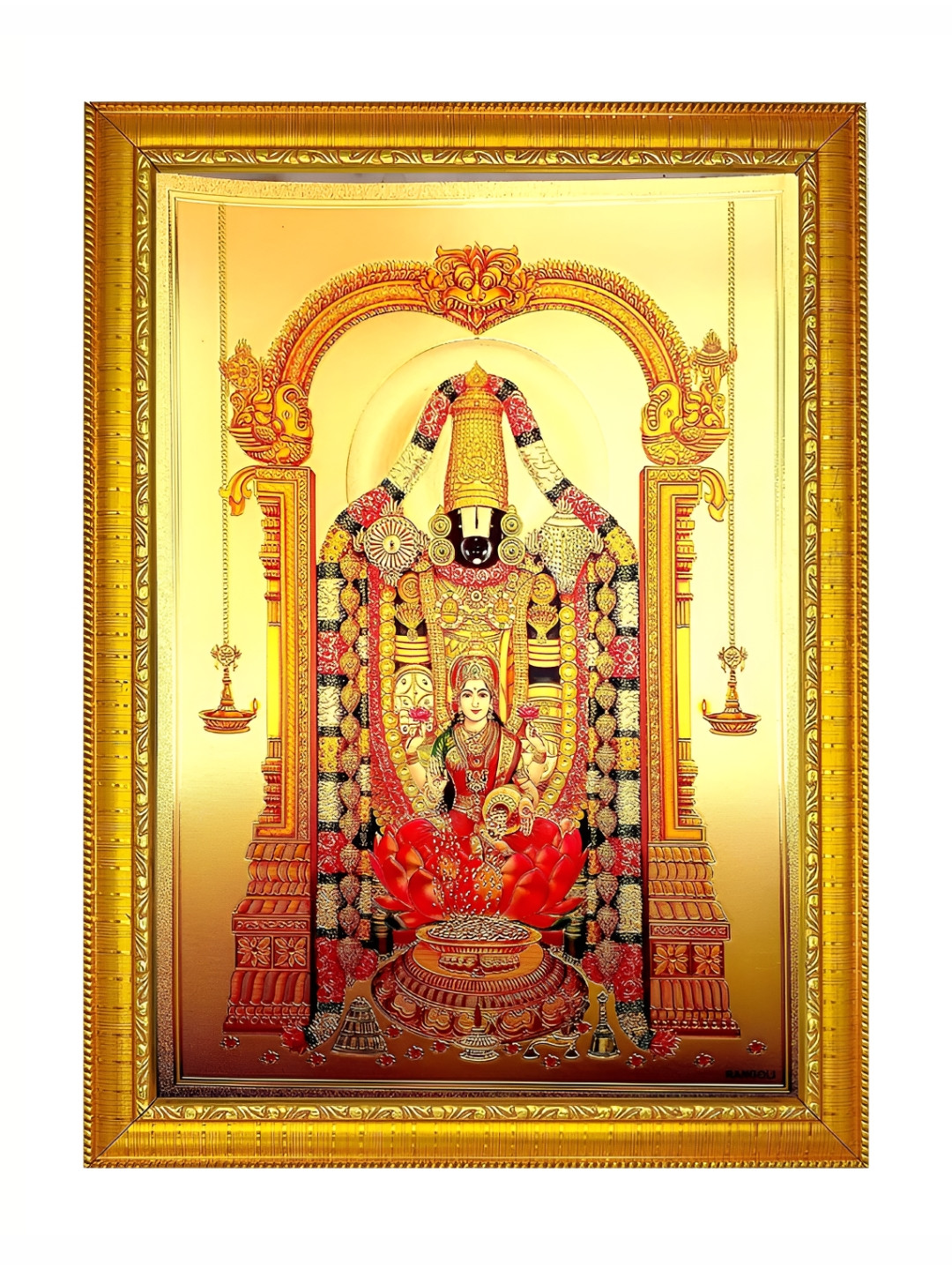 ADA Handicraft God Gold-Toned & Red Tirupati Balaji Printed Wooden Wall Photo Frame