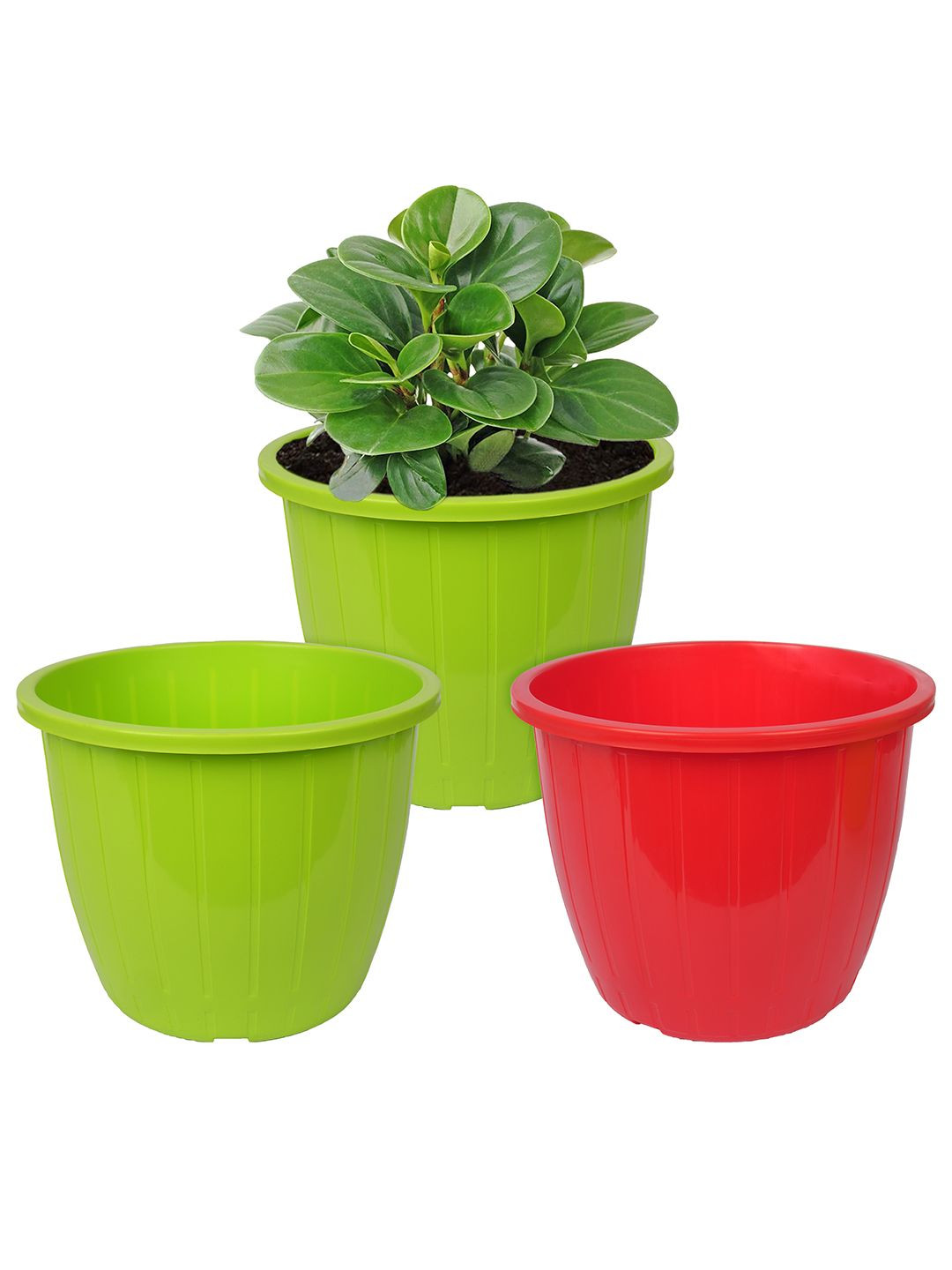 Kuber Industries Green & Red Pack of 3 Duro-Design Flower Planters