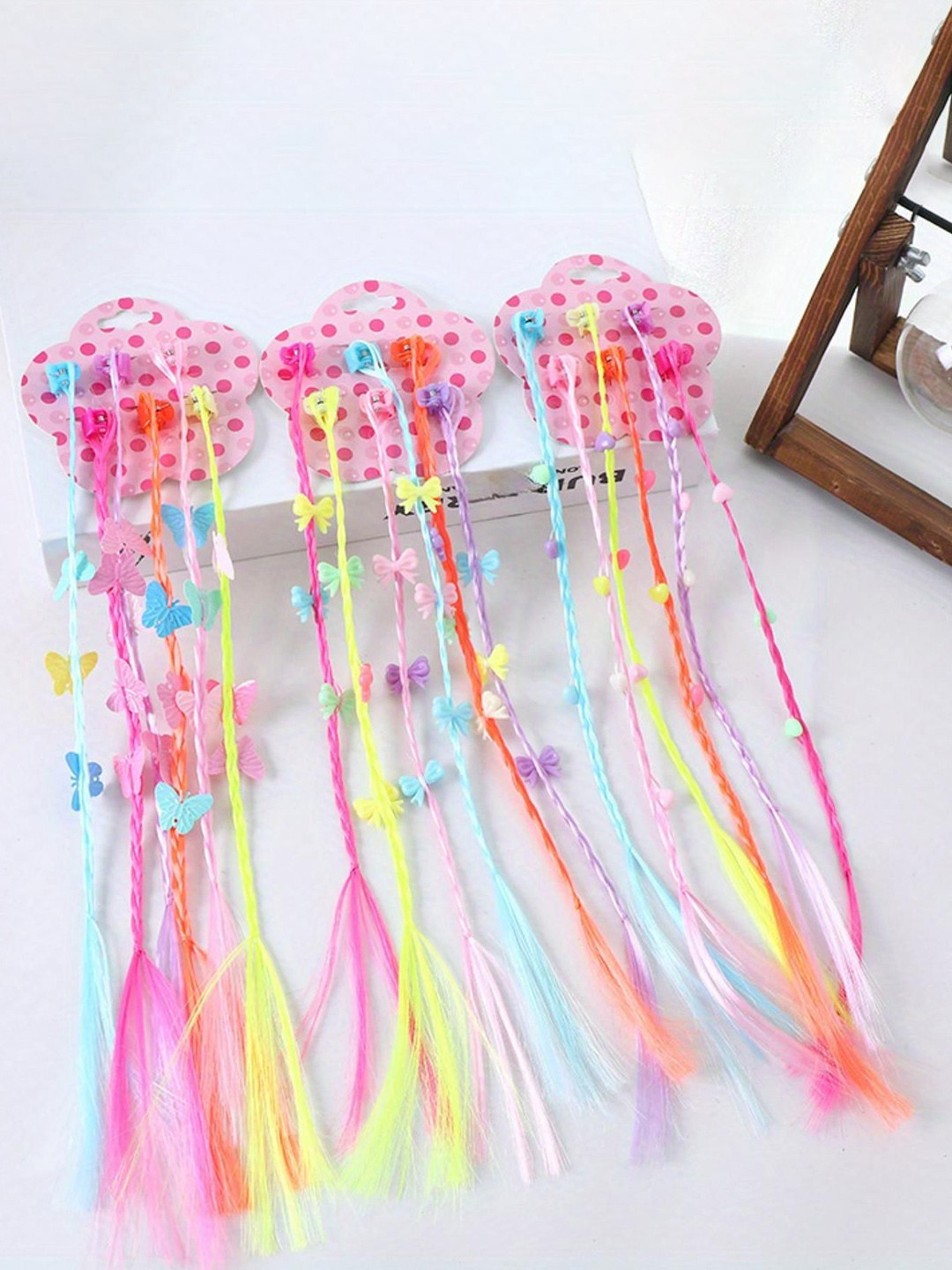 LYTIX Girls Set Of 6 Clip-In Straight Coloured Strand - Pink- 12.5 Inch