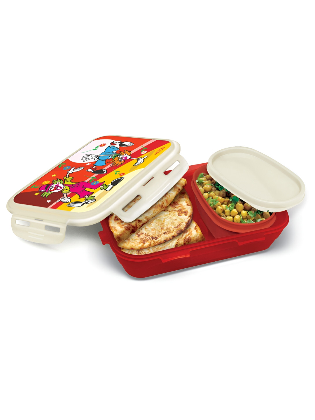 Milton Fun Treat Red Conversational Plastic Dishwasher Safe Lunch Box With Spoon and Fork