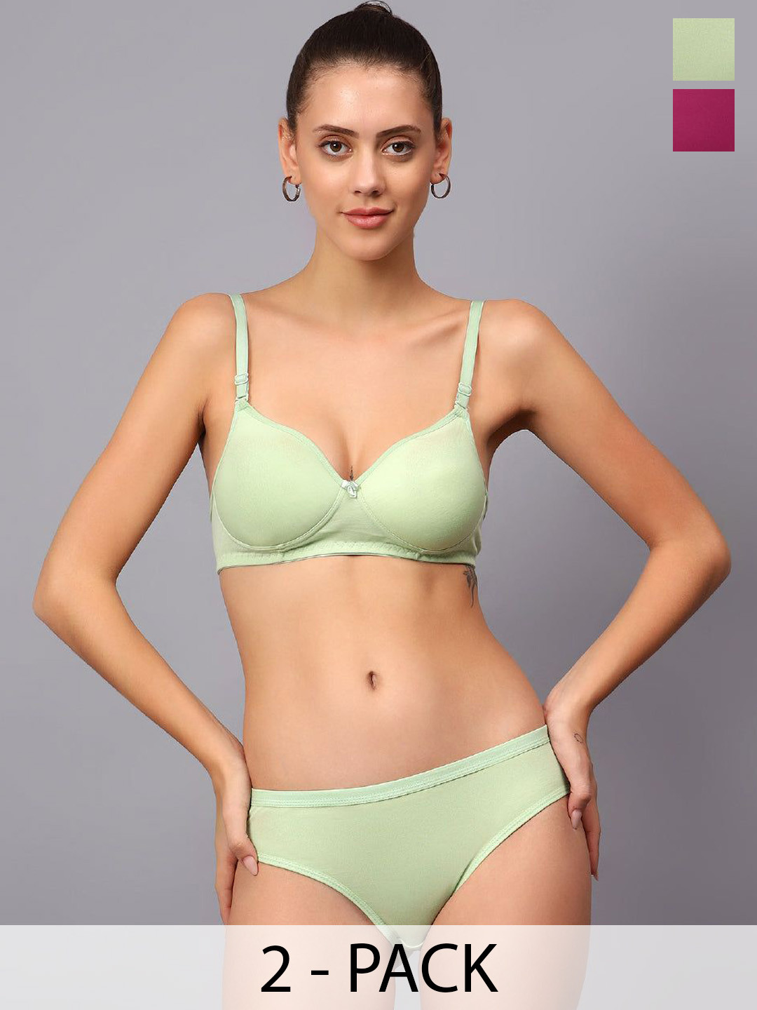 Designer Bugs Women Pack Of 2 Cotton Non Padded Non Wired Lingerie Set NPLS-DP-LG-30B