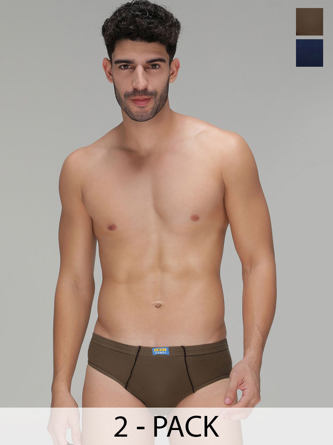 AMUL COMFY Men Pack Of 2 Pure Cotton Mid-Rise Basic Briefs AC-CBRIIE-SG-AF-S-2PC