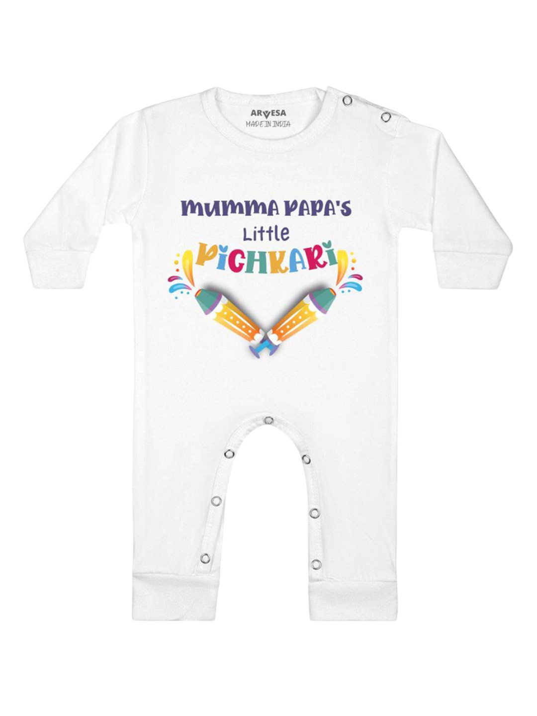Arvesa Infants Mummy Papa's Little Pichkari Printed Bodysuit