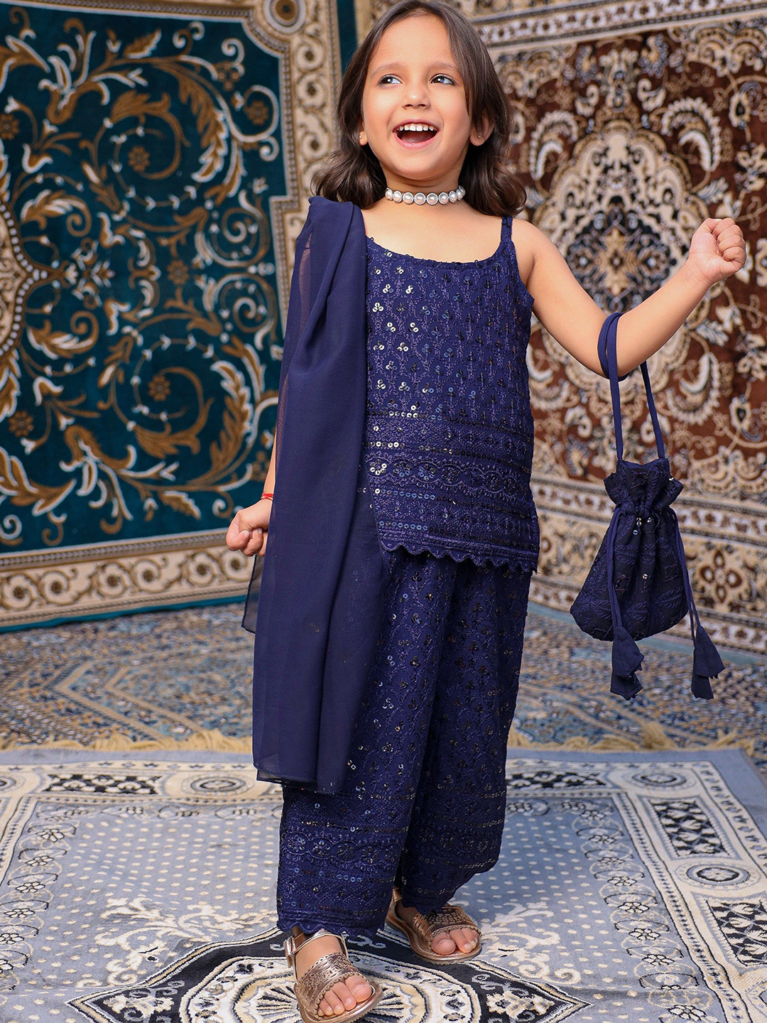 Girls Neelam Chikankari Plazo Set