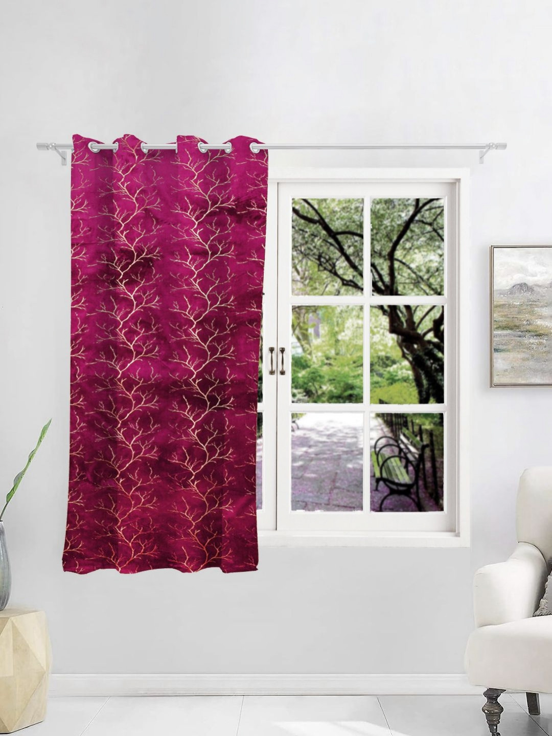 THE CONVERSION Magenta Premium Velvet Room Printed Room Darkening Door Curtain
