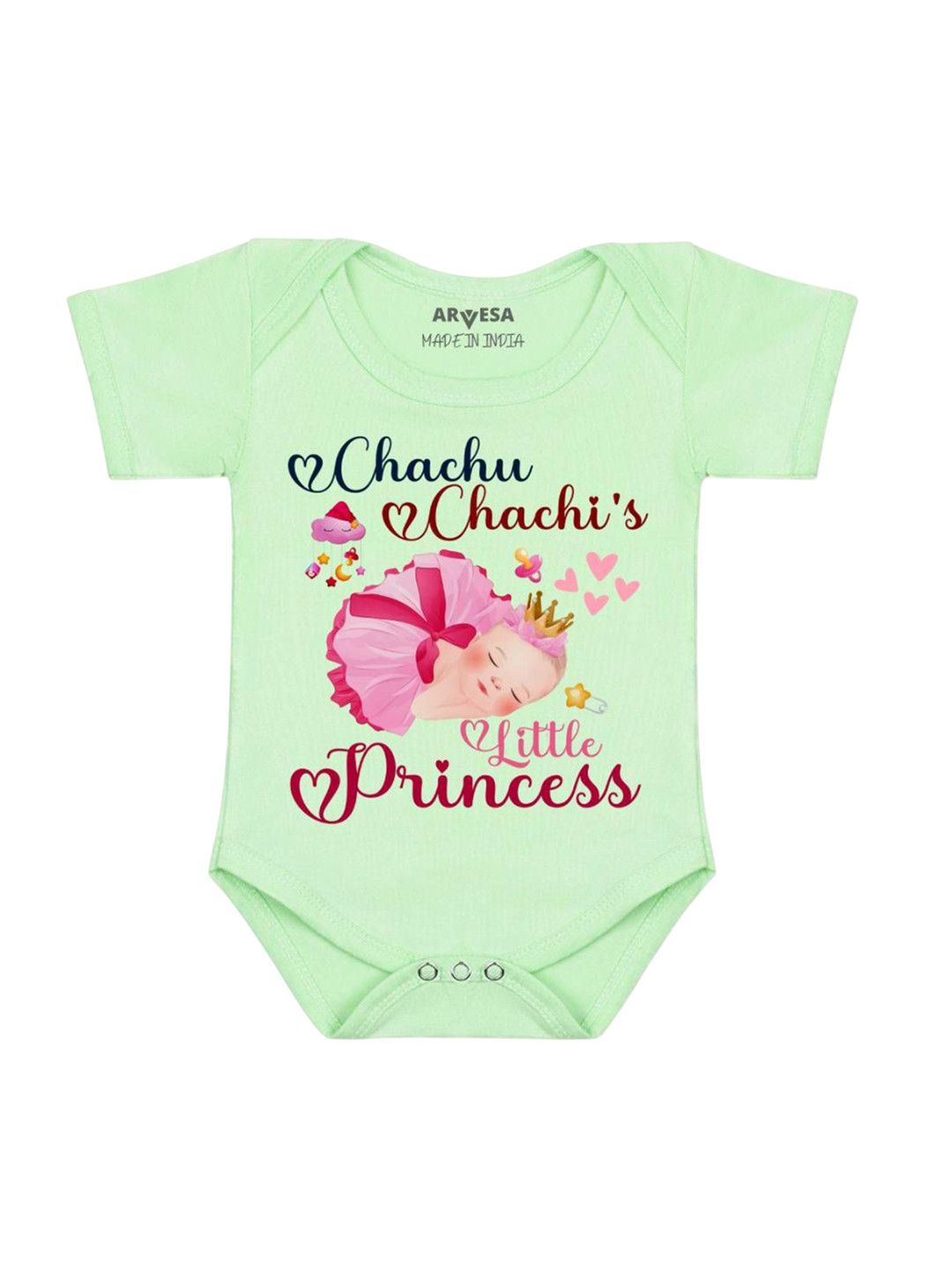 Arvesa Kids Chachu Chachi'S Little Princess Printed envelope neck Short Sleeves Bodysuit
